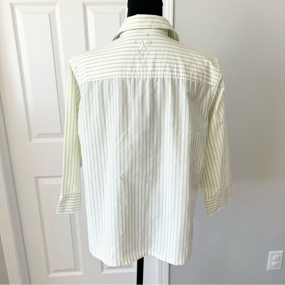Vintage Tabi Pinstriped Cottagecore Floral Embroidered Sequins Button Down Shirt - Picture 3 of 13
